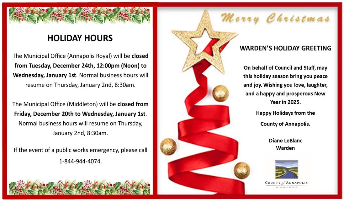 Christmas Holiday Hours and Wardens greeting poster