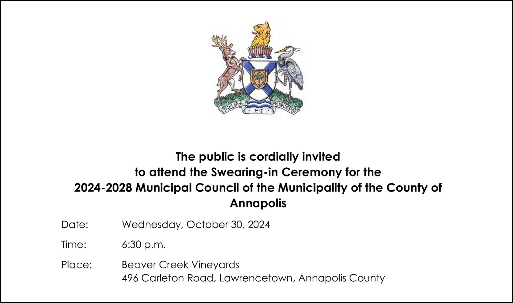 County of Annapolis Swearing in Ceremony Invite Oct 30th Public