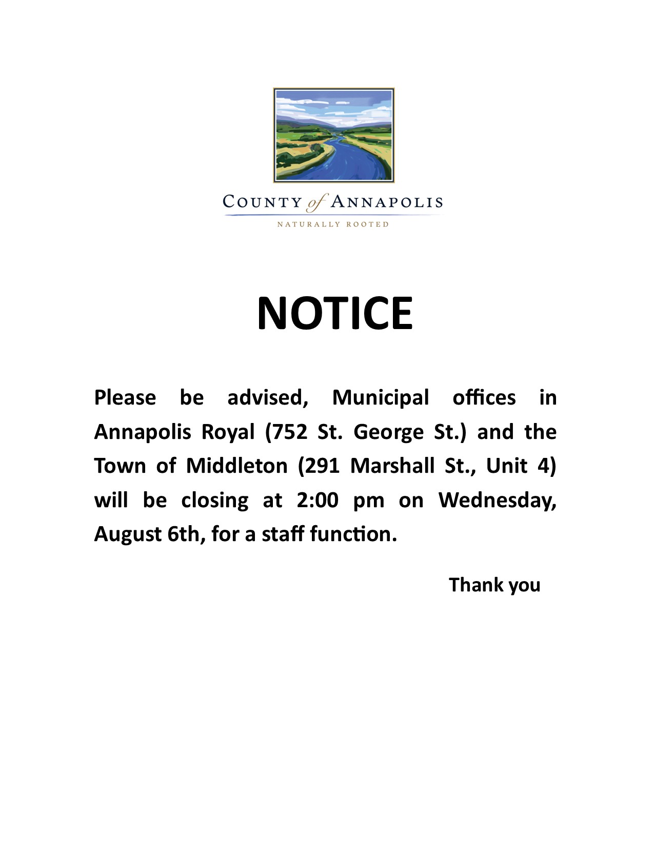 Early Office Closure Aug 6 25