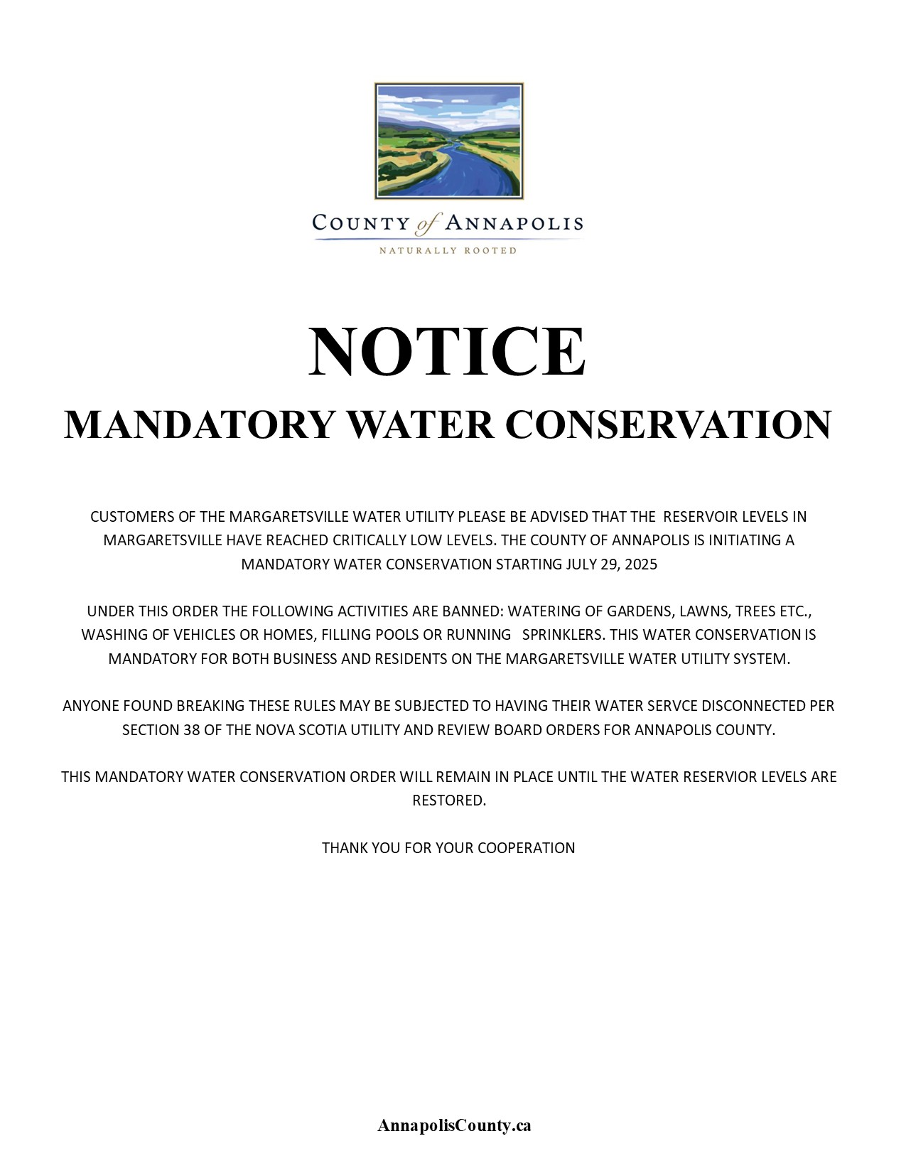 MANDATORY WATER CONSERVATION MVILLE JULY NIM
