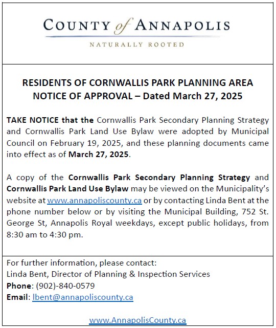 Approval Ad Cornwallis Park March 27 2025