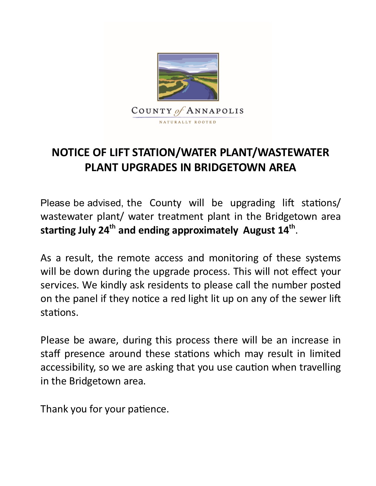 Bridgetown Lift Station Water Plant Wastewater Plant Upgrades July 24 23