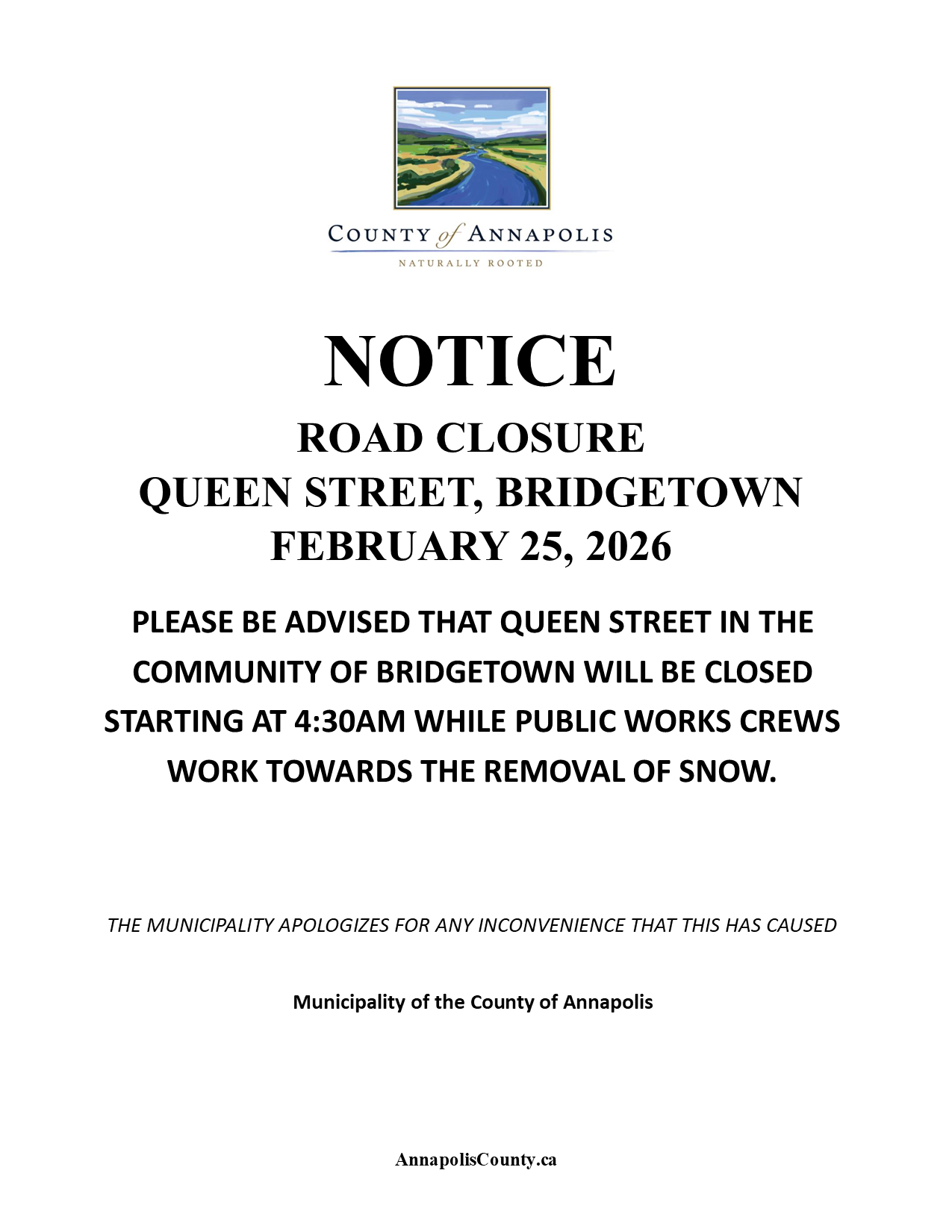 Queen Street snow removal Feb 25 26